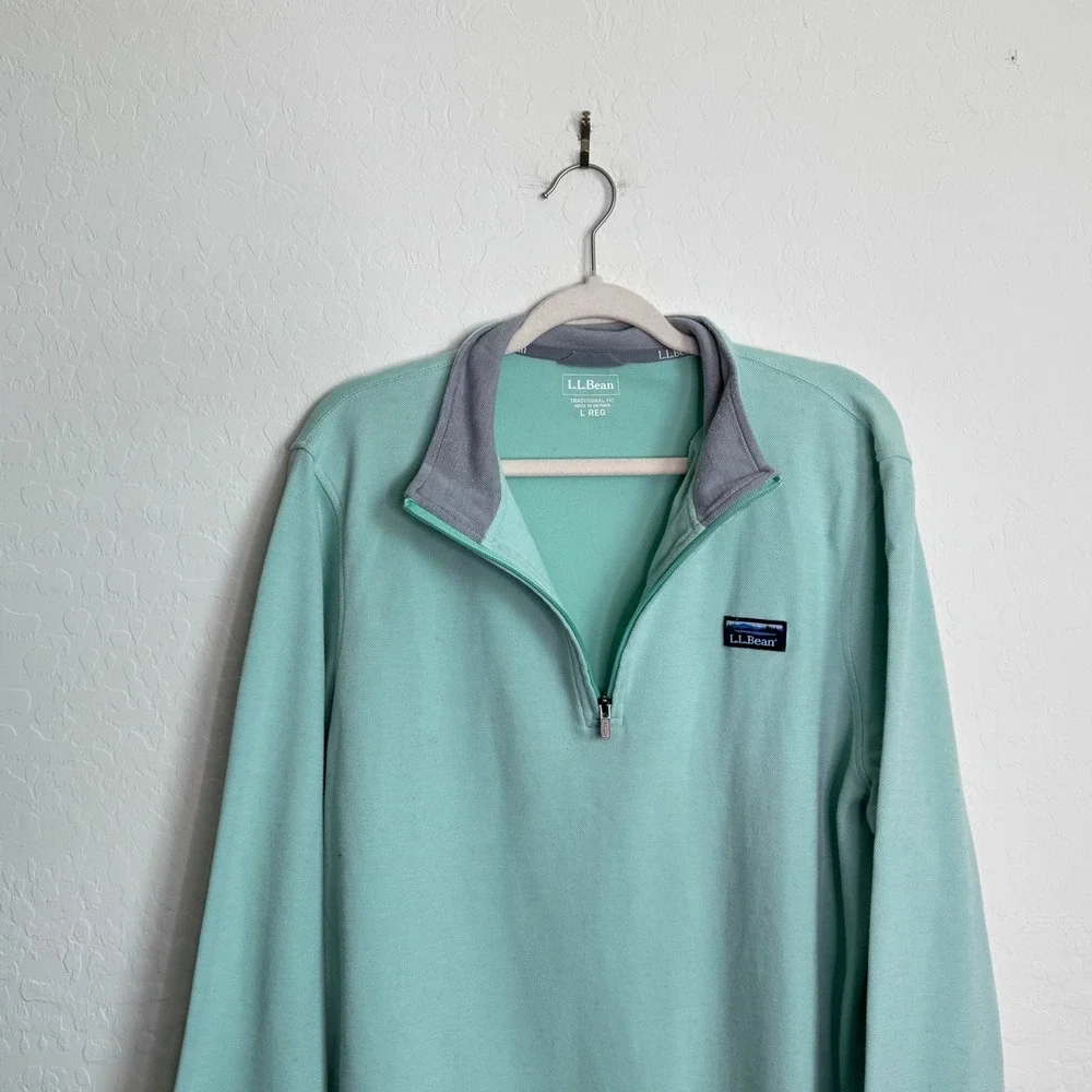 L.L. Bean Mens Large Mint Green Comfort Stretch Performance Quarter-Zip Pullover